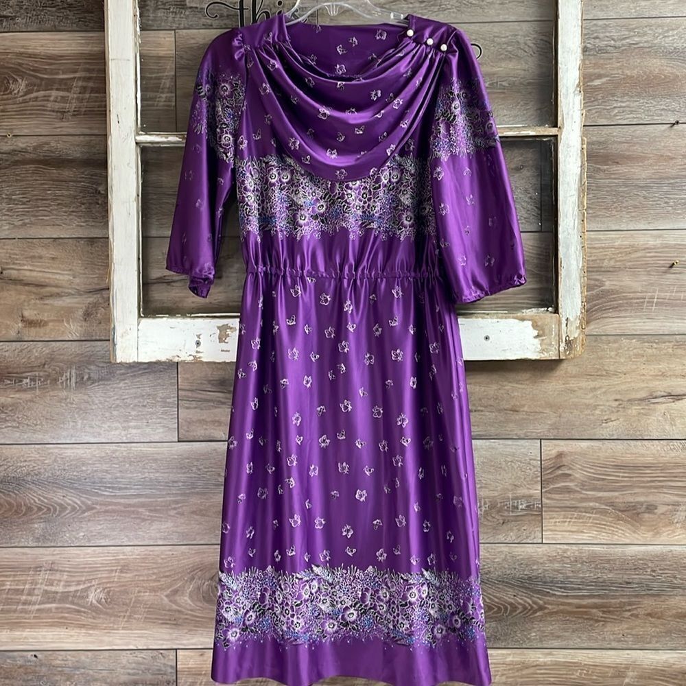 Source Unknown Purple Midi Dress with Floral Border
